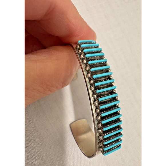 R. Lastyono Zuni Sterling Silver Turquoise Cuff Bracelet Signed Native American - Picture 10 of 11